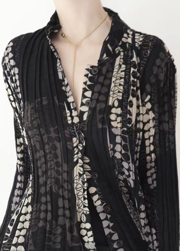 Black Wrinkled Patchwork Tulle Blouse Tops Fall Ru001