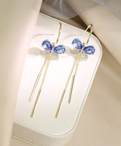 Blue Alloy Zircon Butterfly Tassel Drop Earrings