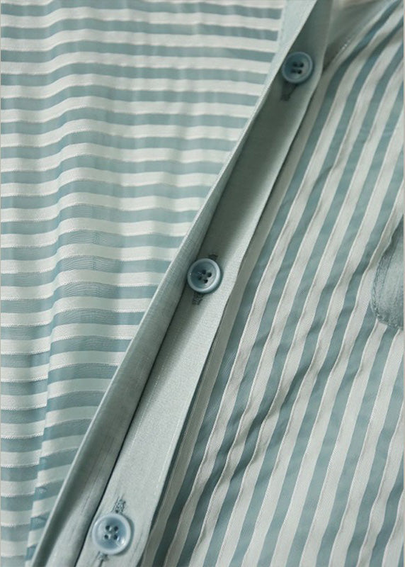 Blue O-neck Striped Patchwork Fake Two Pieces Button Long Dress Summer Ly1757