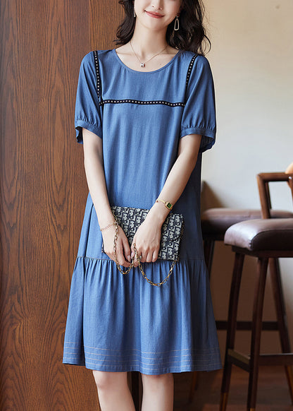 Blue Patchwork Rivet Holiday Long Dress Summer Ww050