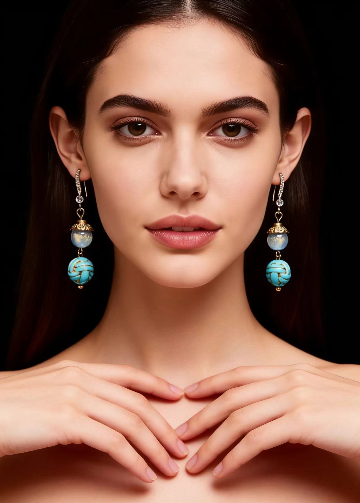 Blue Sphericity Metal National Style Drop Earrings