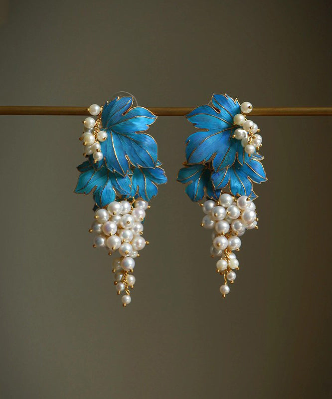 Blue Sterling Silver Overgild Grape Drip Glaze Stud Earrings