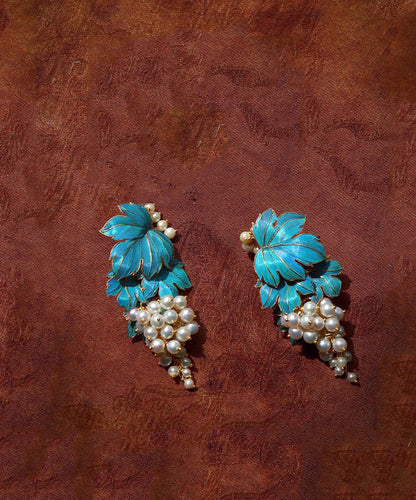 Blue Sterling Silver Overgild Grape Drip Glaze Stud Earrings