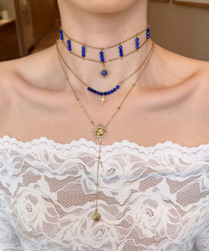 Blue Wenshixing Solar Tassel Layering Alloy Three Piece Set Pendant Necklace