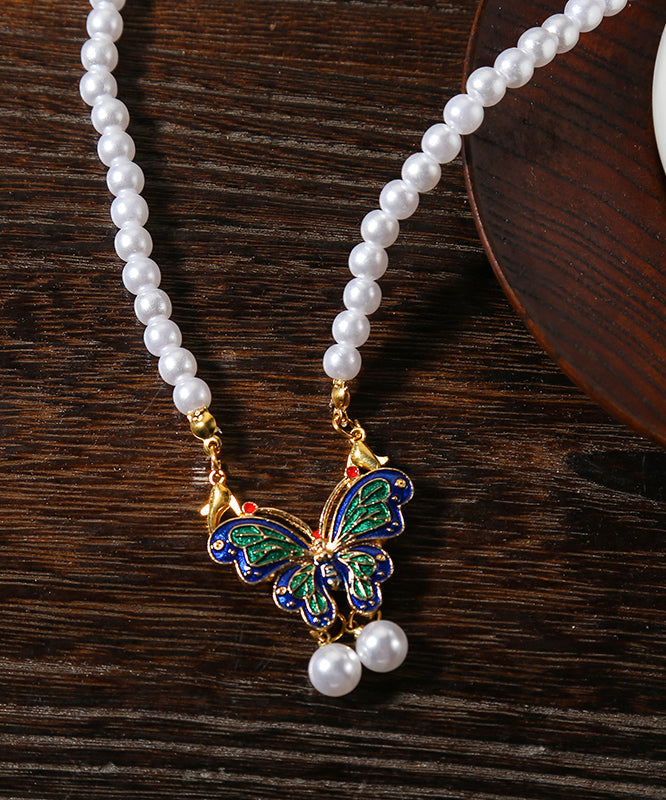 Butterfly Patchwork White Pearl Necklace