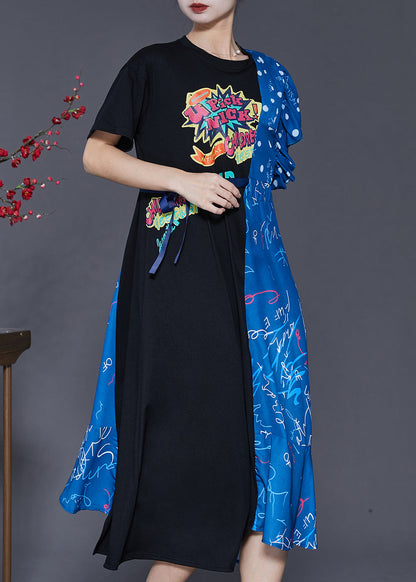 Colorblock Asymmetrical Patchwork Cotton Long Dress Summer Sd1077