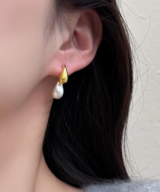 Colorblock Copper Overgild Water Droplet Stud Earrings