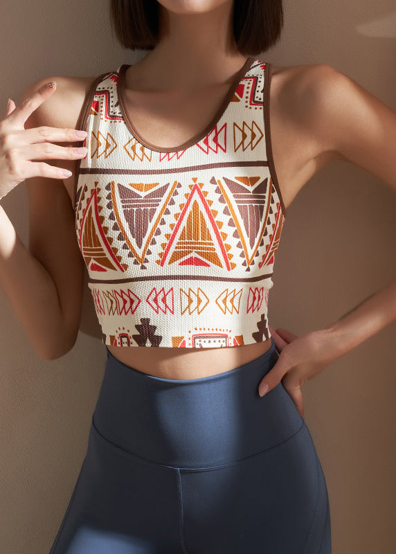 Colorblock O-neck Print Sports Bra