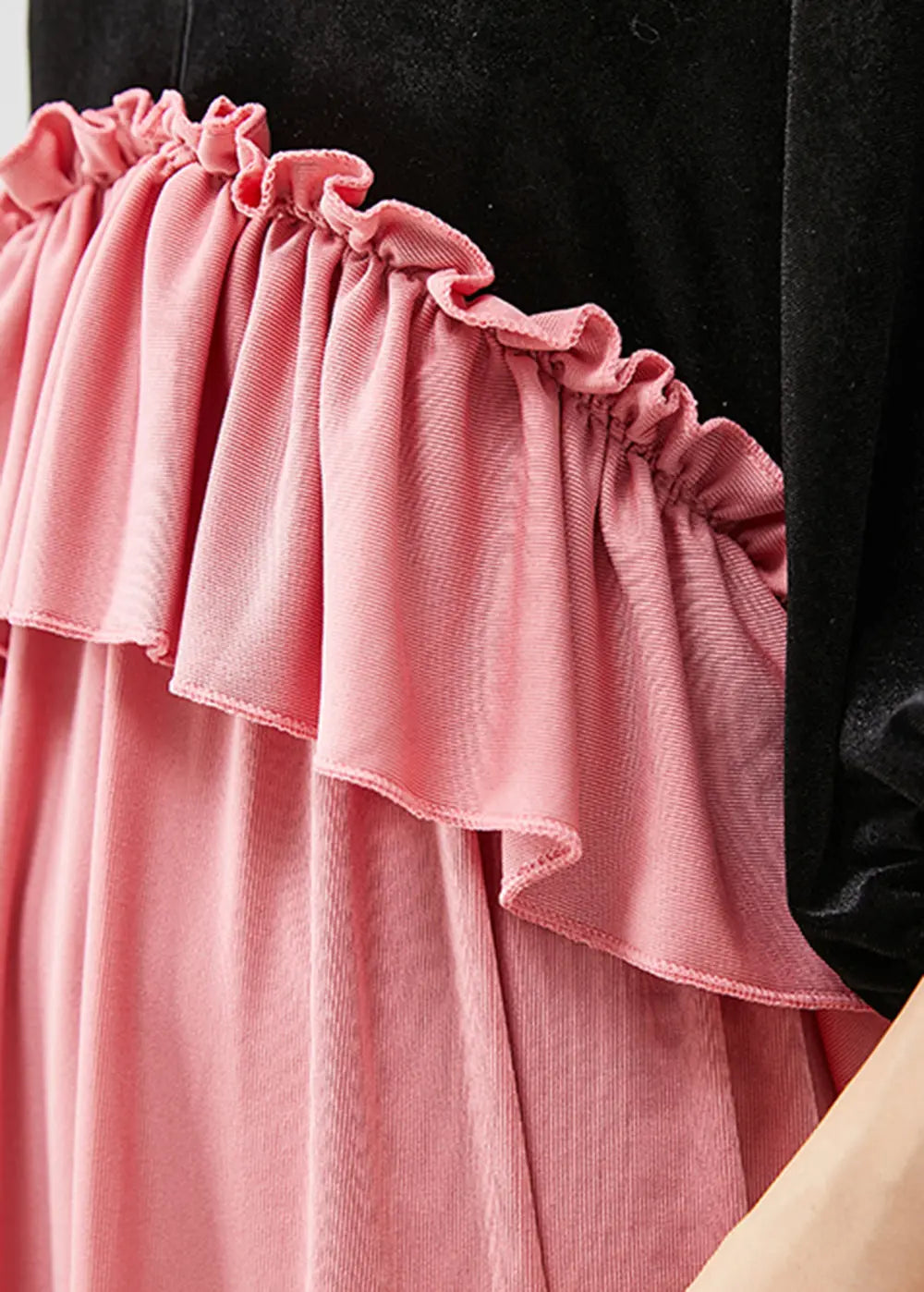 Ruffled Silk Velour Long Dress Fall
