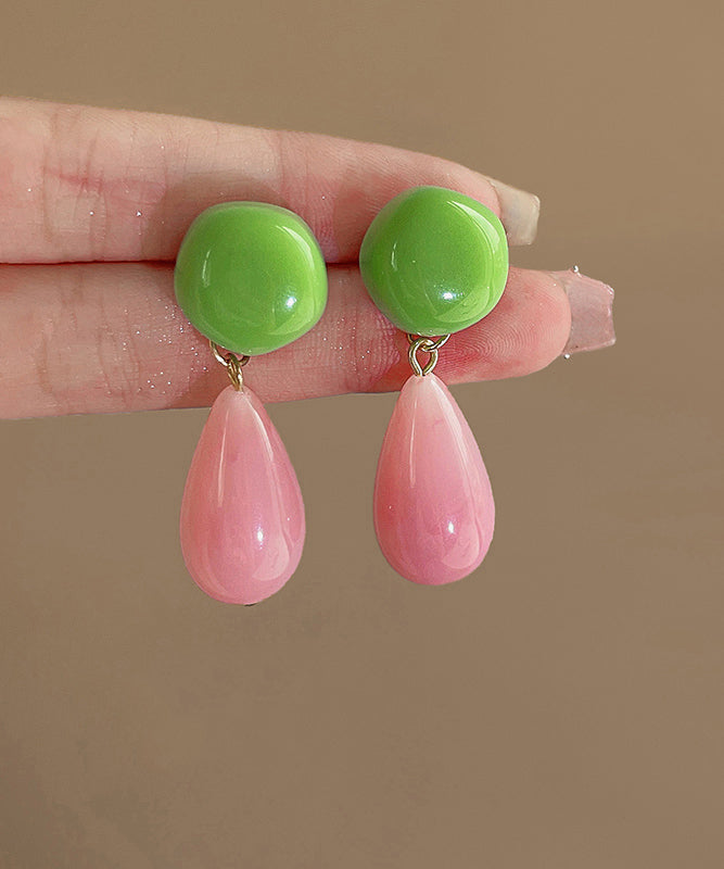 Colorblock Sterling Silver Overgild Alloy Resin Drop Earrings