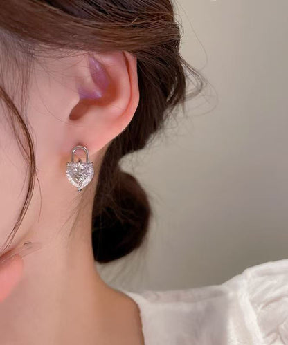 Copper Zircon Asymmetrical Little Bear Love Lock Stud Earrings