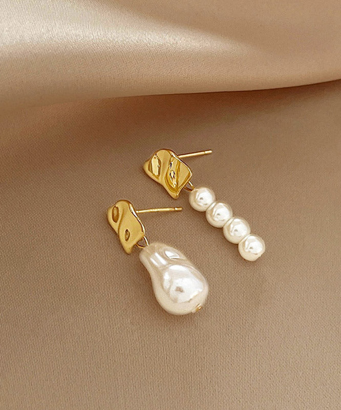 Gold Copper Alloy Asymmetric Pearl Drop Earrings