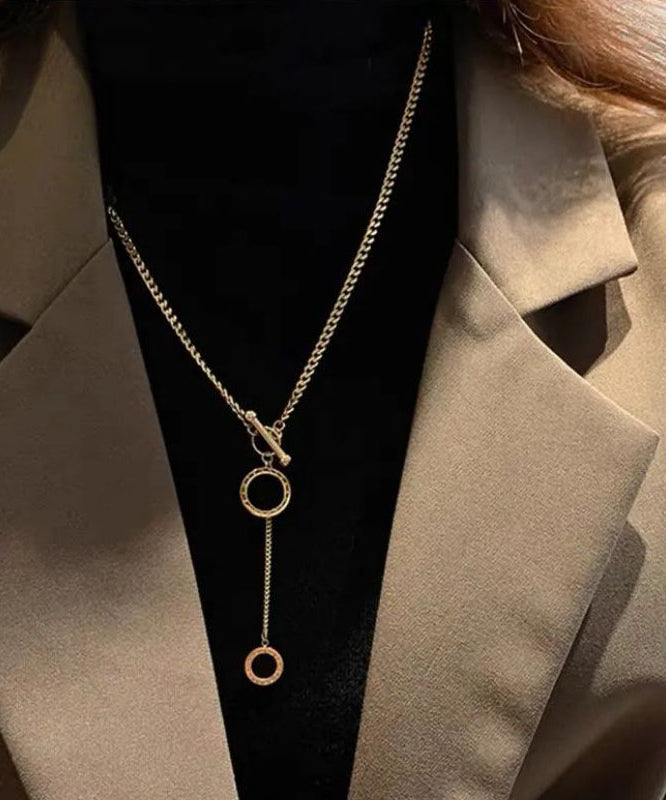 Gold Copper Graphic Chain Linked Tassel Lariat Necklace Wq019