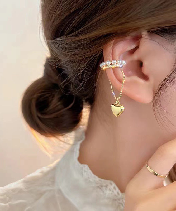 Gold Copper Overgild Zircon Pearl Love Tassel Drop Earrings