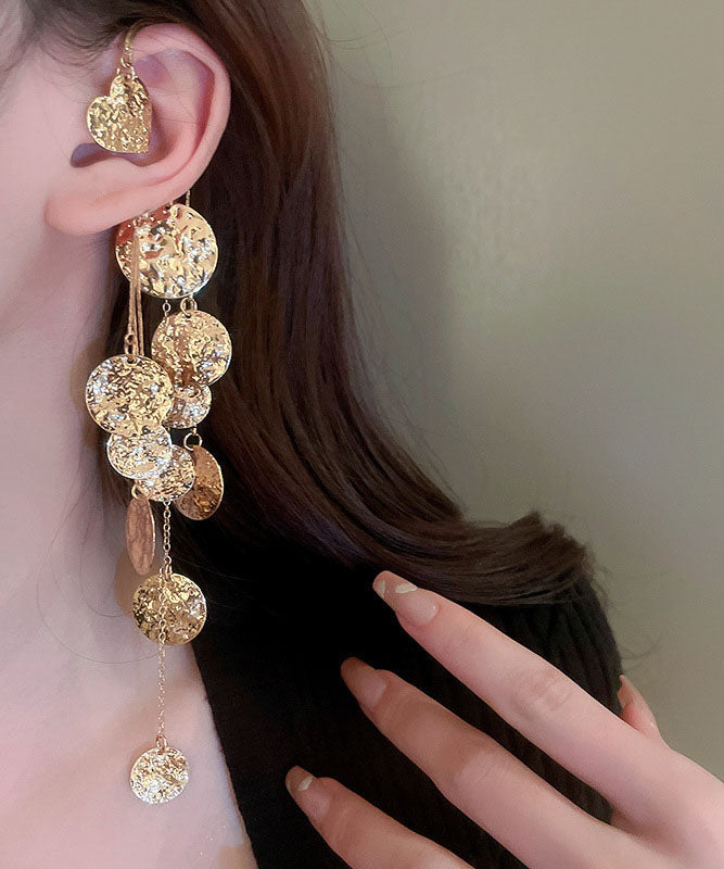 Gold Copper Wrinkled Tassel Sequins Drop Earrings