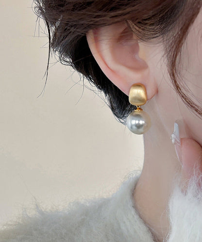 Gold Metal Alloy Pearl Drop Earrings