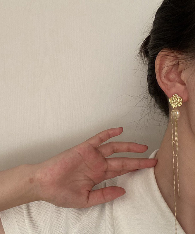 Gold Overgild Pearl Long Tassel Drop Earrings Ly1804
