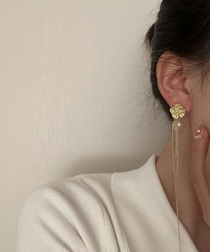 Gold Overgild Pearl Long Tassel Drop Earrings Ly1804