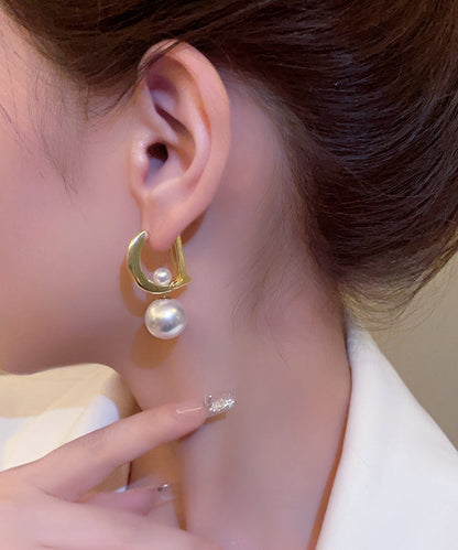Gold Sterling Silver Alloy Pearl Letter Drop Earrings Kx1054