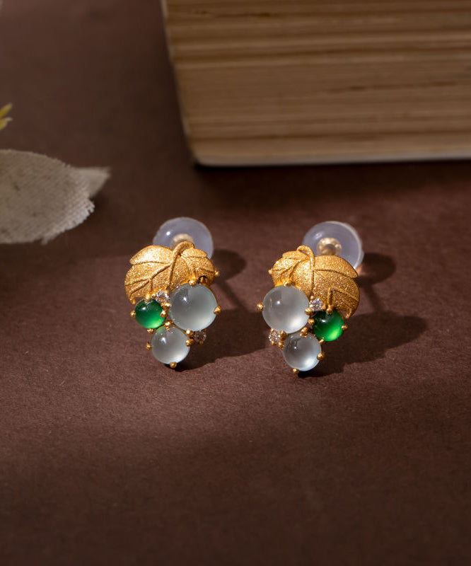Gold Sterling Silver Overgild Inlaid Ice Species Grape Stud Earrings