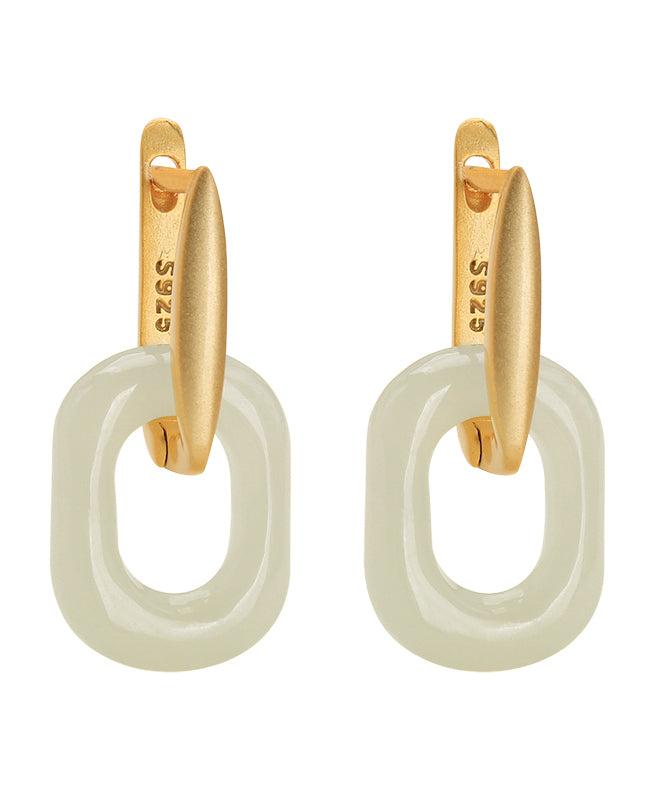 Gold Sterling Silver Overgild Jade Hoop Earrings