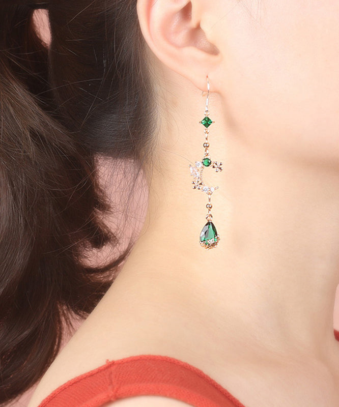 Green Gem Stone Water Drop Drop Earrings
