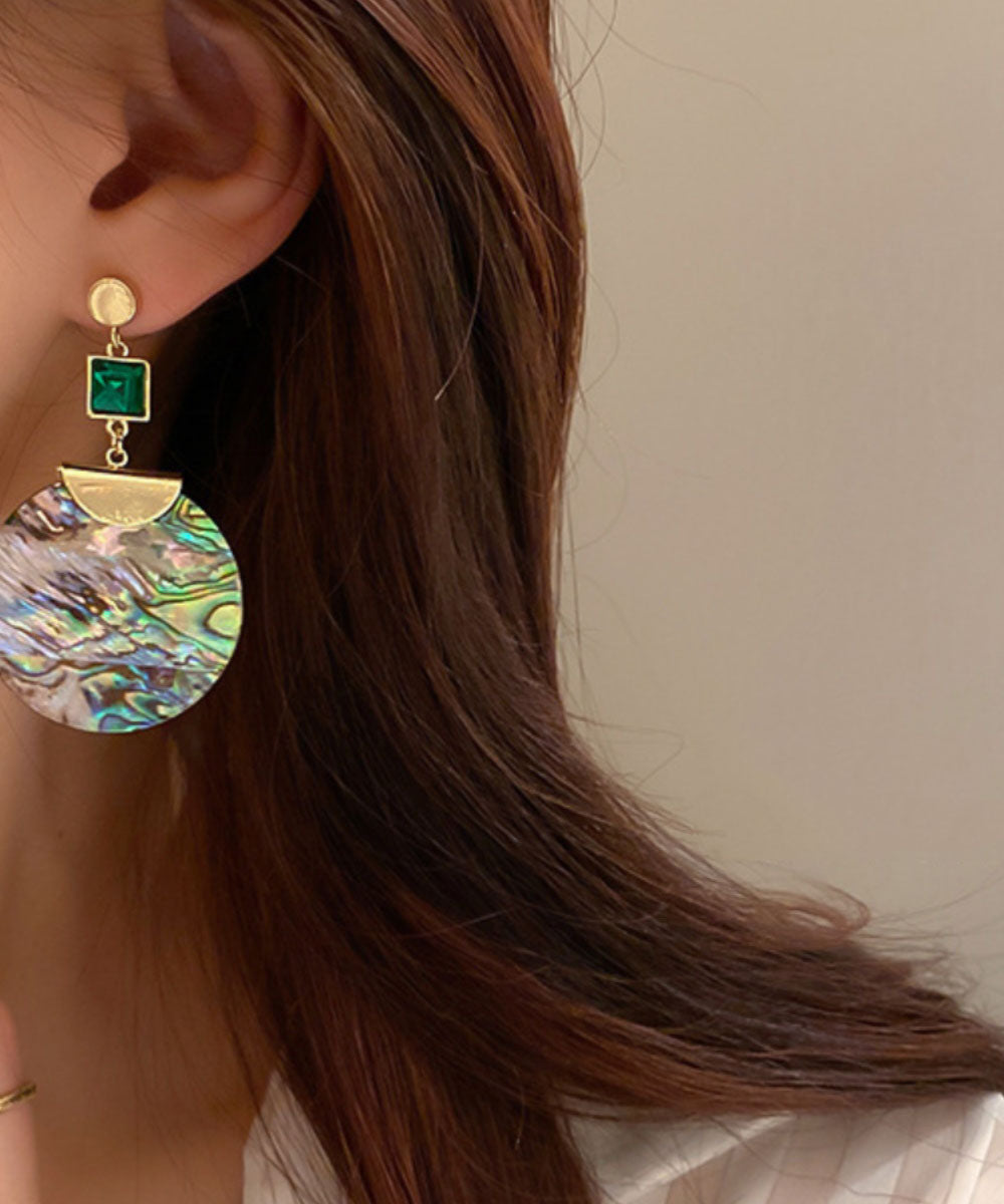 Green Sterling Silver Acrylic Zircon Emerald Round Drop Earrings