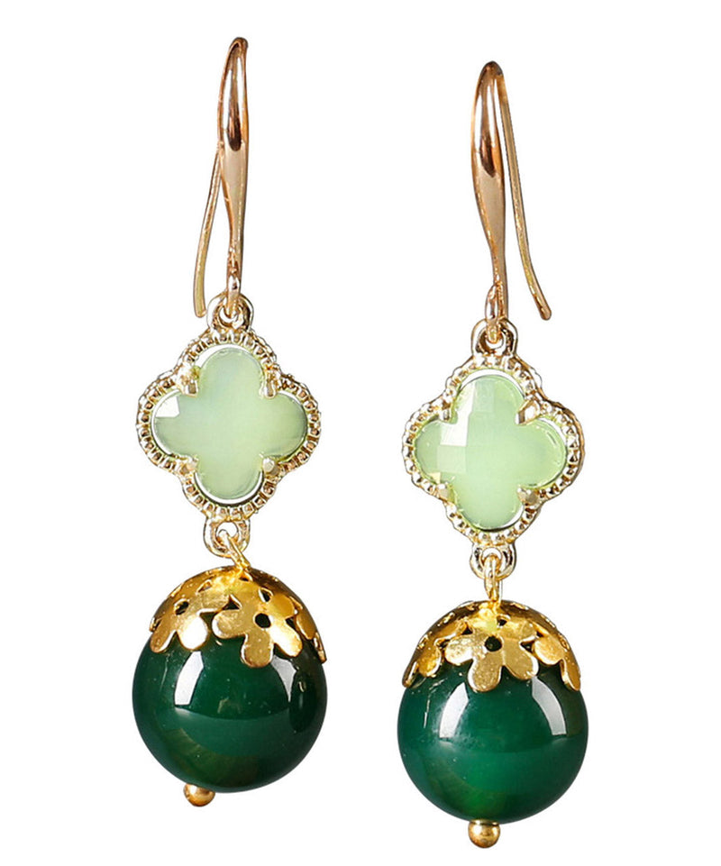 Green Sterling Silver Agate Coloured Glaze Clover Drop Earrings