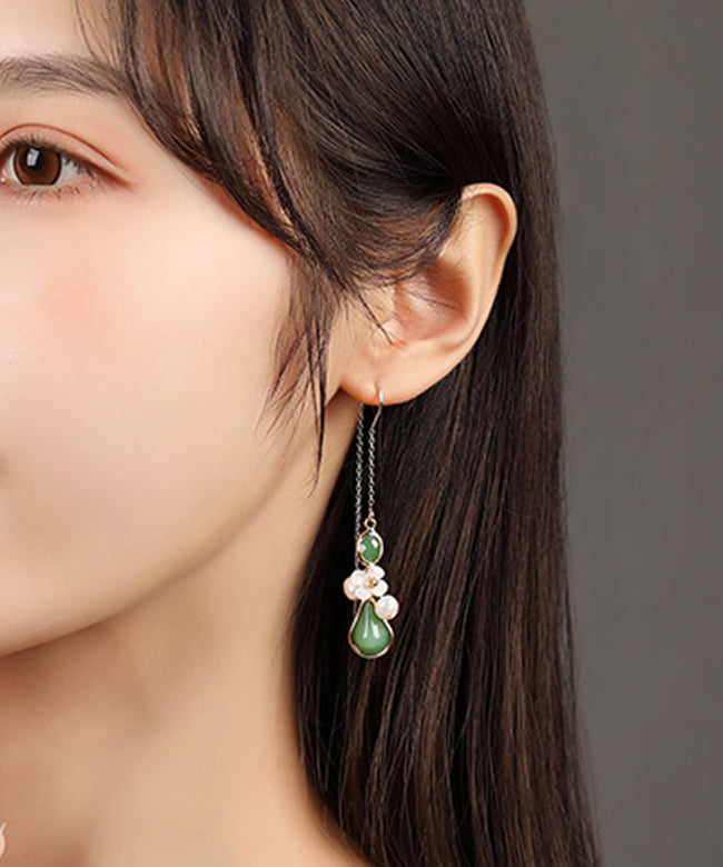 Green Sterling Silver Coloured Glaze Pearl Shell Flower Drop Earrings