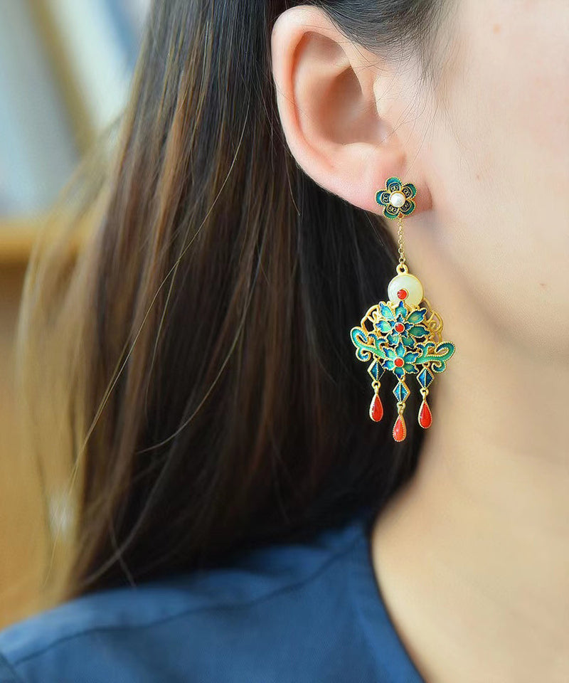 Green Sterling Silver Jade Pearl Drop Earrings