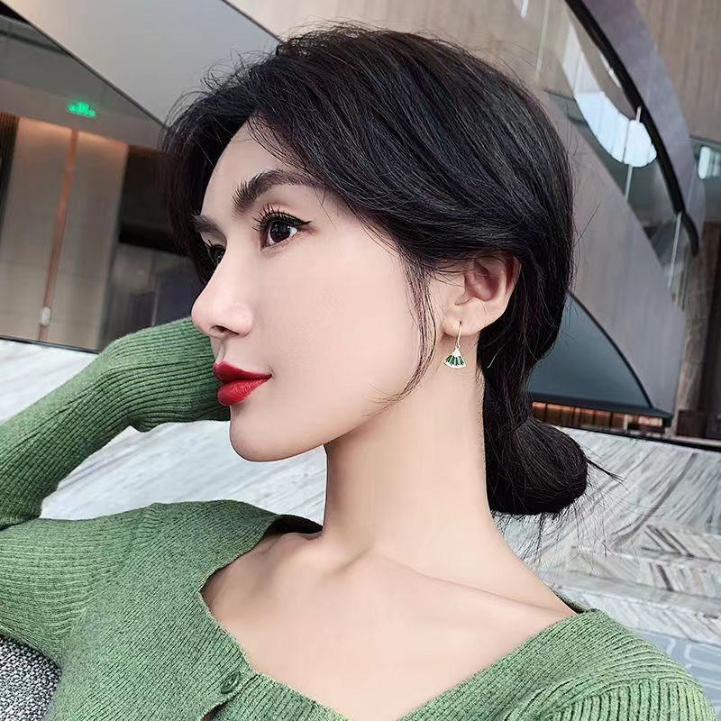 Green Sterling Silver Overgild Zircon Fan Shaped Hoop Earrings