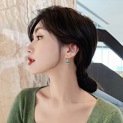 Green Sterling Silver Overgild Zircon Fan Shaped Hoop Earrings