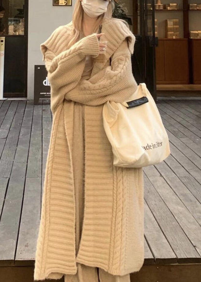 Grey Peter Pan Collar Long Knit Loose Cardigans Fall Rs052