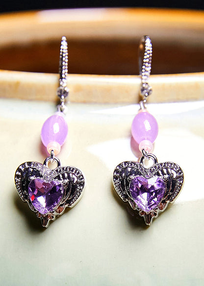 Light Purple Heart-shaped Gem Stone Drop Earrings