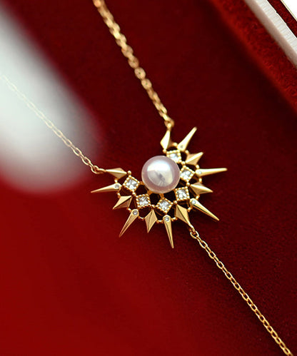 Little Sun Pearl Adjustable Gold Plated Pendant Necklace