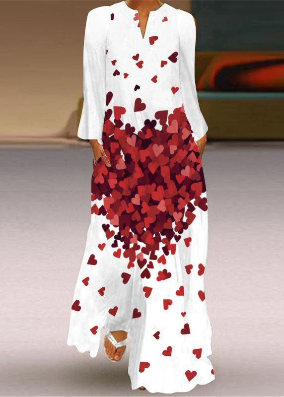 Loving Heart Print Chiffon Holiday Maxi Dress Spring Ly1934