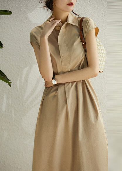 Navy Cinched Cotton Long Dress Summer Tl006