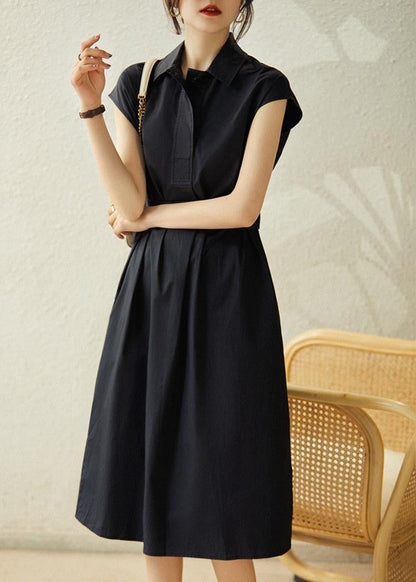 Navy Cinched Cotton Long Dress Summer Tl006