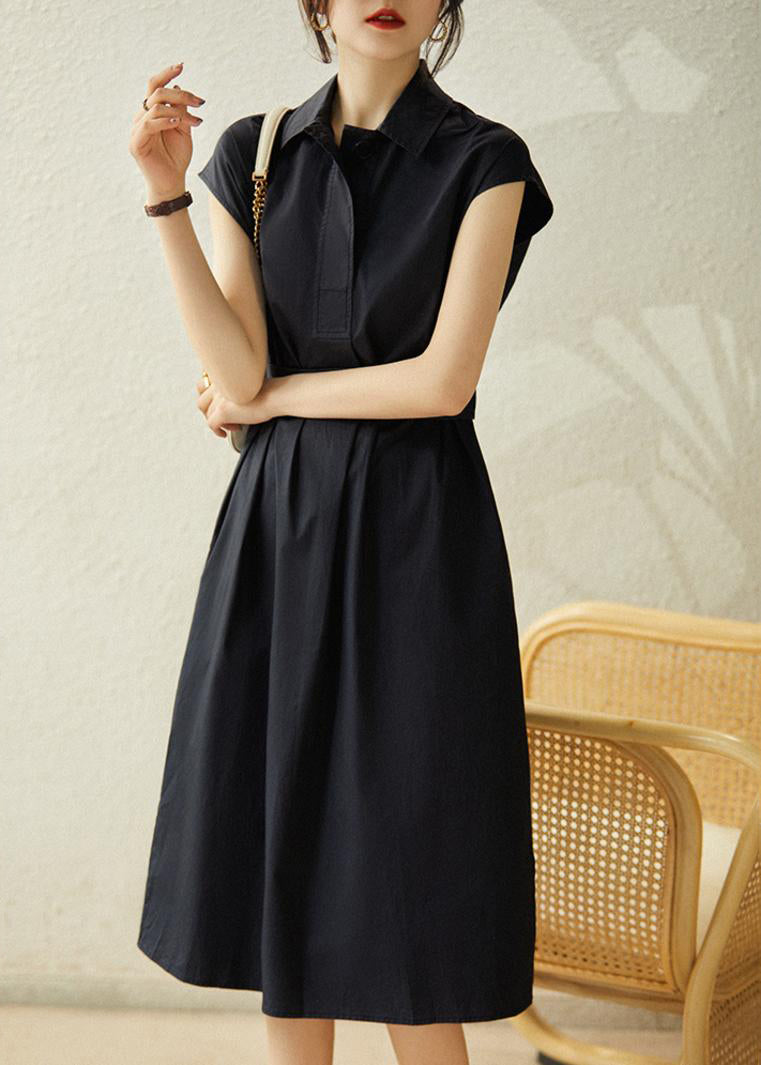 Navy Cinched Cotton Long Dress Summer Tl006