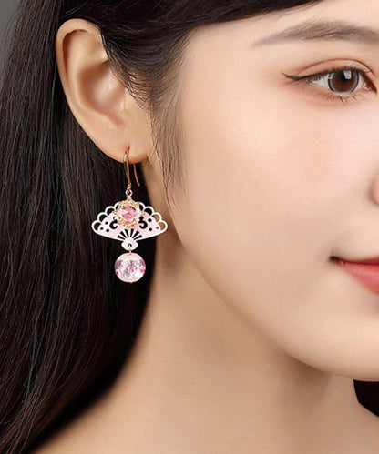 Pink Copper Crystal Coloured Glaze Fan Drop Earrings
