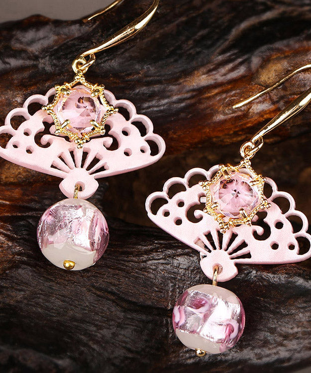 Pink Copper Crystal Coloured Glaze Fan Drop Earrings
