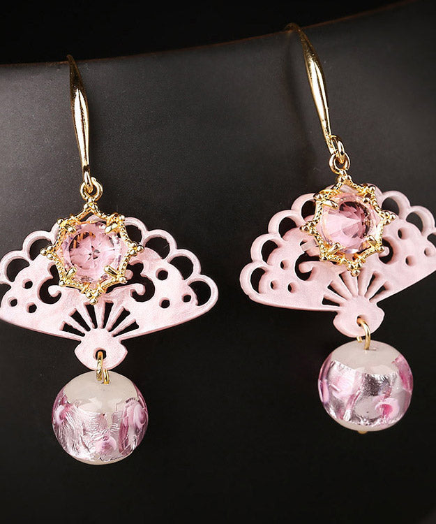 Pink Copper Crystal Coloured Glaze Fan Drop Earrings
