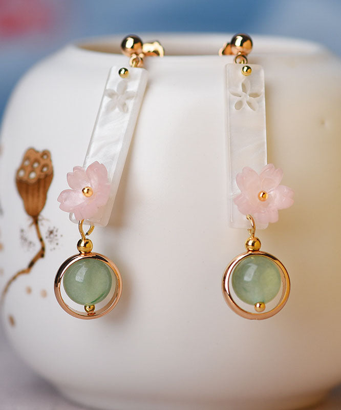 Pink Shellfish Flower Fine Jade Drop Earrings