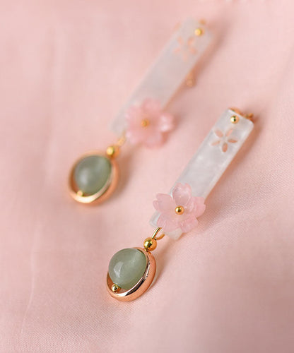 Pink Shellfish Flower Fine Jade Drop Earrings