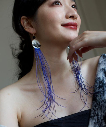 Purple Alloy Agate Shell Butterfly Tassel Drop Earrings