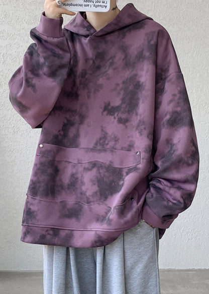 Purple Hooded Tie Dye Cotton Sweatshirt Fall Rp053