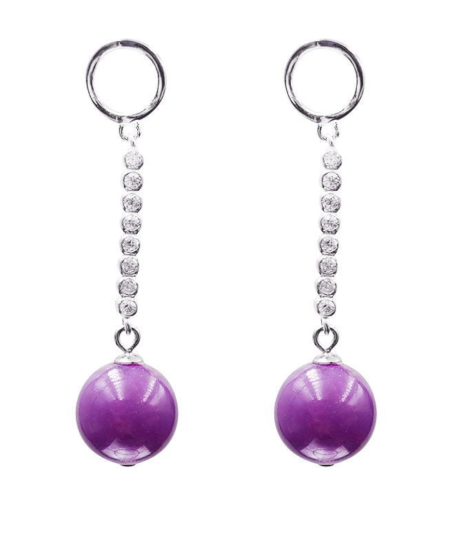 Purple Sterling Silver Inlaid Gem Stone Zircon Drop Earrings