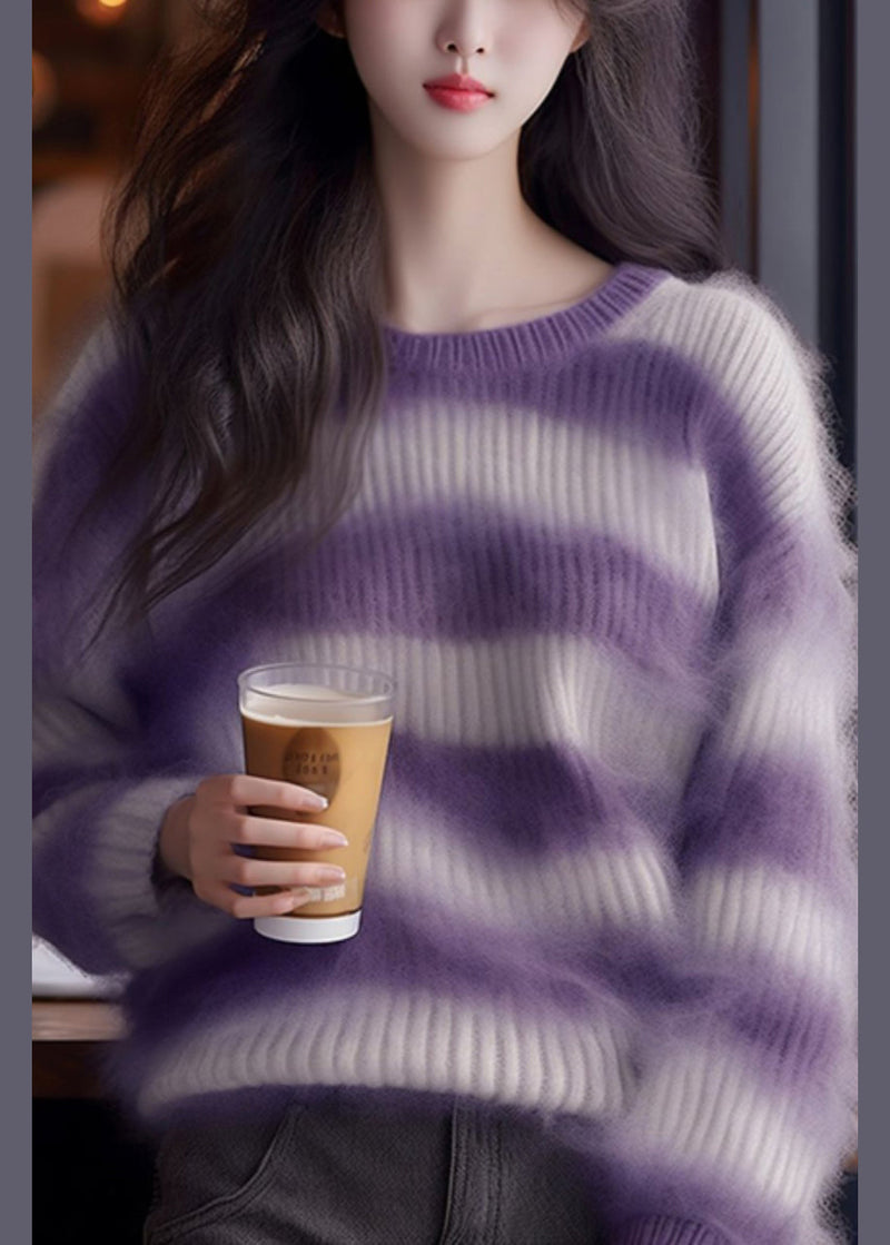 Purple Striped Cozy Ma Hai Mao Sweaters Fall Qi001