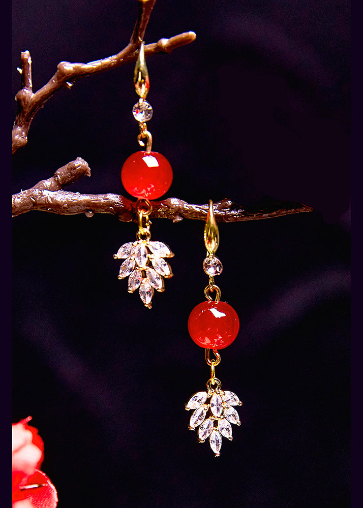 Red Gem Stone Zircon Drop Earrings