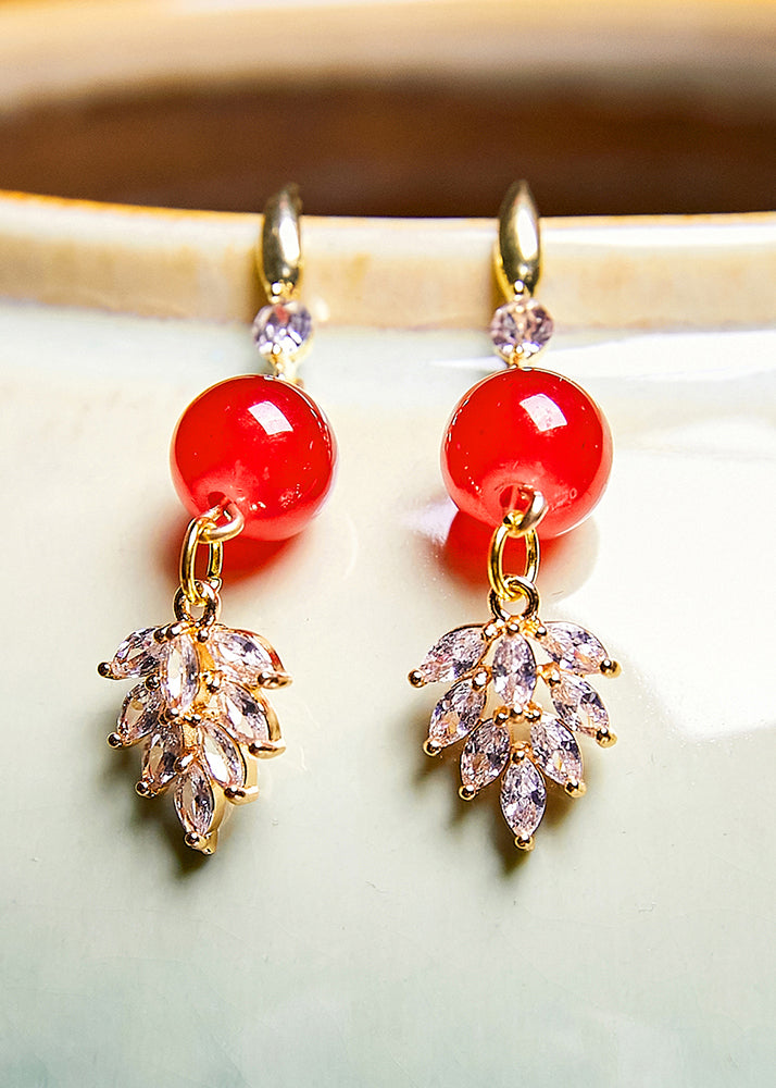 Red Gem Stone Zircon Drop Earrings